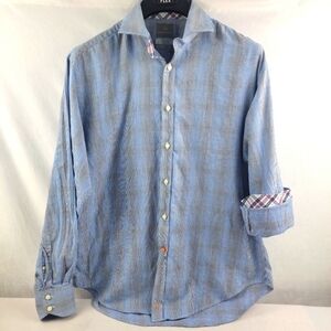 Thomas Dean shirtmakers cloth button down casual dress shirt with plaid cuffs
